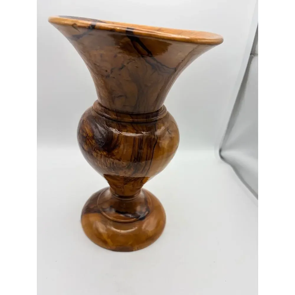 Vintage turned olive wood vase. Rustic and hand crafted.